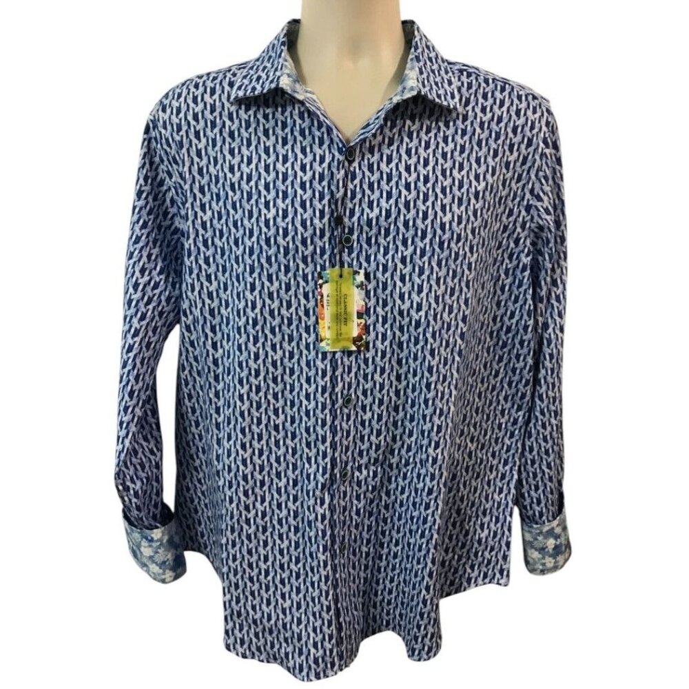 Robert Graham Tulsa Geo Blue‎ White Long Sleeve Button Down Shirt Men's S NEW - Picture 2 of 14